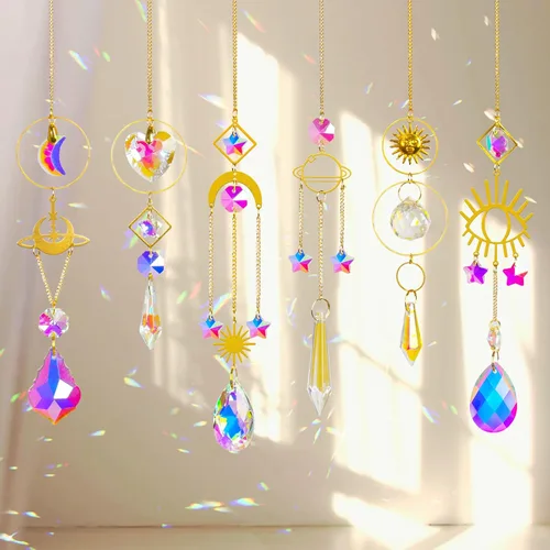 Miniatura 11 de ilclviz Atrapasoles de Cristal Colgante con Colgante de Prisma y Cadena - Ornamento con Bolas de Cristal para Ventana, 6 Piezas Plata B