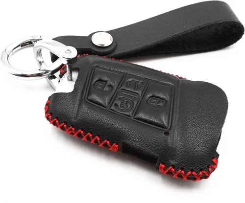 Funda de cuero con 4 botones para llavero inteligente Volkswagen Tiguan Atlas Jetta Passat Golf Alltrack 2018-2022 (negro), Negro -