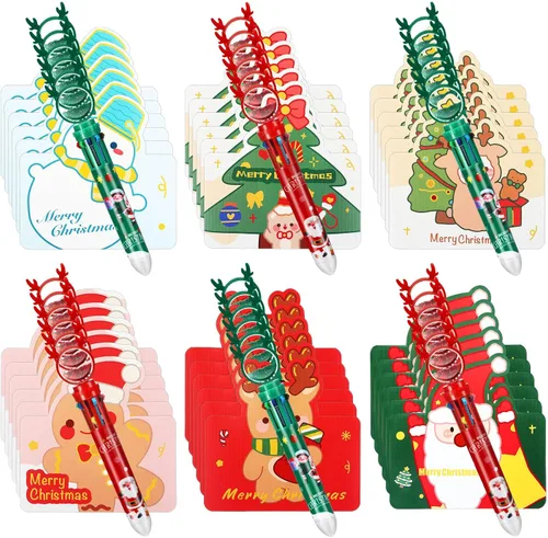 Fulmoon Juego de 72 bolígrafos de Navidad, 10 en 1, multicolor, 6 colores, retráctil, regalo de felicitación de Navidad, árbol de Navidad, lindo