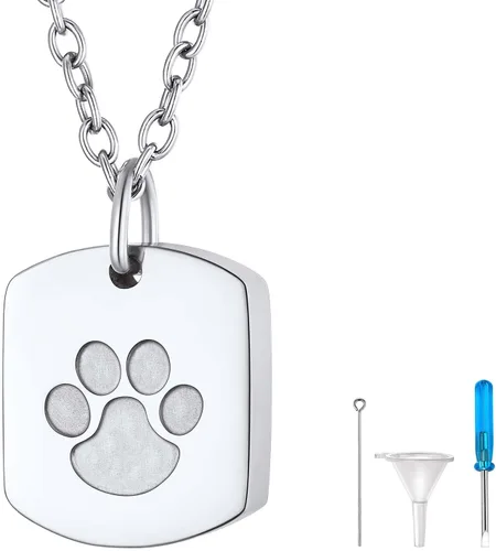 Miniatura 253 de FindChic Collares personalizados con urna para cenizas, barra vertical, gato, luna, reloj de arena, garra de perro, acero inoxidable, chapado en oro
