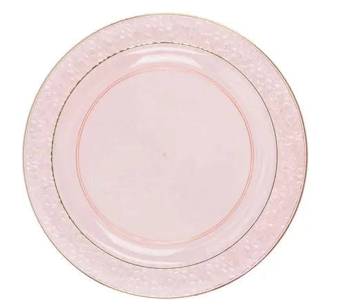 Miniatura 7 de Efavormart - Paquete de 10 platos de postre de plástico martillado de oro rosa rubor de 7.5 pulgadas con borde dorado, platos redondos desechables