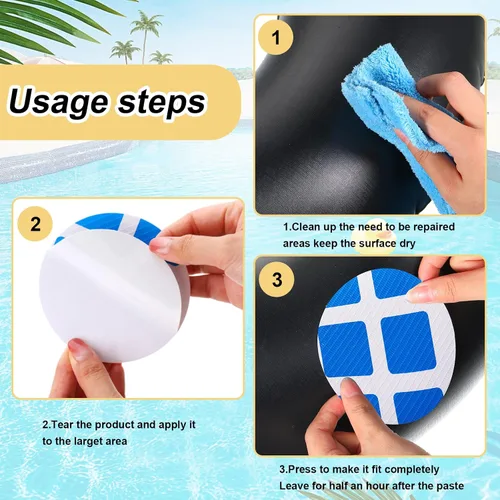 Miniatura 3 de Outus Kit de reparación de 24 parches de vinilo para piscina, revestimiento autoadhesivo para piscina, parches de reparación de plástico