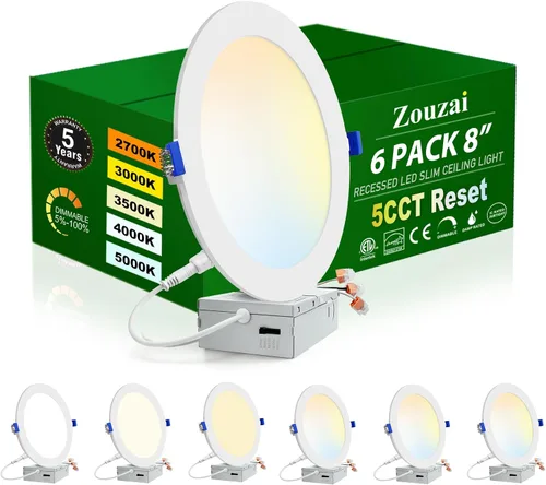 Miniatura 18 de zouzai Paquete de 1 lámpara de techo empotrable LED ultrafina de 4 pulgadas 5CCT con caja de conexiones, 2700K/3000K/3500K/4000K/5000K