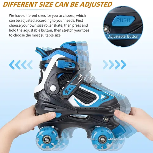Miniatura 4 de Nattork - Patines de ruedas para niños y niñas, 4 tamaños, patines ajustables con ruedas iluminadas, divertidos patines para niños pequeños, Azul