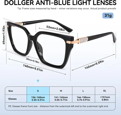 Miniatura 5 de Dollger Gafas de luz azul para mujer, lentes de bloqueo de luz azul, lentes retro cuadrados TR90 Negro
