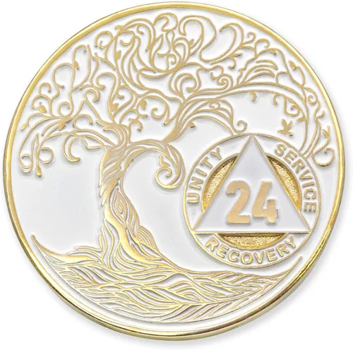 Miniatura 201 de 20 Year Sobriety Mint Twisted Tree of Life - Medallón de recuperación AA chapado en oro, fichas y fichas, color negro