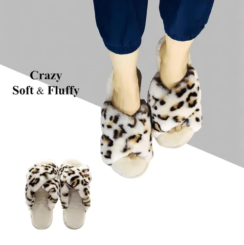 Miniatura 8 de Crazy Lady Women's Fuzzy Fluffy House Slippers Cute Plush Memory Foam Shoes Cross Band Indoor Outdoor Open Toe Sandals