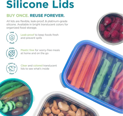 Miniatura 3 de U Konserve Envase de almacenamiento de alimentos redondo de acero inoxidable con tapa de silicona a prueba de fugas apto para lavavajillas - Sin
