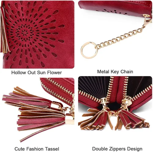 Miniatura 4 de APHISON RFID - Porta tarjeta de crédito con cremallera carteras pequeñas para mujer en cuero estilo girasol para mujer y niña caja de regalo 1927