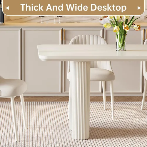 Miniatura 4 de Mesa de comedor rectangular de 78.97 pulgadas, mesa de cocina moderna con patas onduladas, mesa de comedor para el hogar para cocina, bar, Blanco