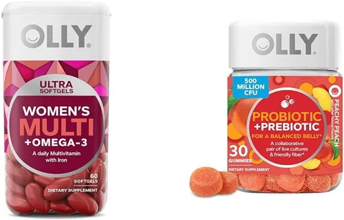 OLLY Ultra - Cápsulas blandas y probióticos + gomita prebiótica, apoyo digestivo y salud intestinal, 500 millones de UFC, fibra, suplemento