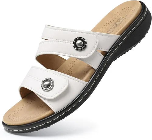 Miniatura 9 de SHIBEVER Sandalias planas para mujer: antideslizantes, con soporte para el arco, ortopédicas, para fascitis plantar, cómodas sandalias para caminar