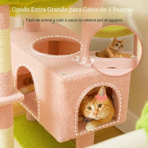 Miniatura 6 de PAWZ Road Árbol de flores para gatos, torre grande para gatos de 72 pulgadas con hamaca de marco de acero y 7 postes rascadores, árbol alto para Rosa