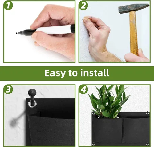 Miniatura 9 de Bolsas de cultivo colgantes para plantar, 9 bolsillos para colgar en la pared, bolsa de cultivo vertical para jardín interior y exterior, contenedor