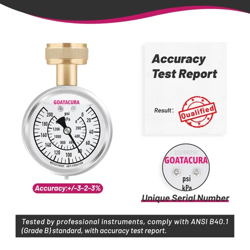 Miniatura 5 de Medidor de prueba de presión de agua relleno de glicerina de 0-200psi/kpa, tamaño de dial de 2-1/2", rosca hembra de manguera de jardín de 3/4