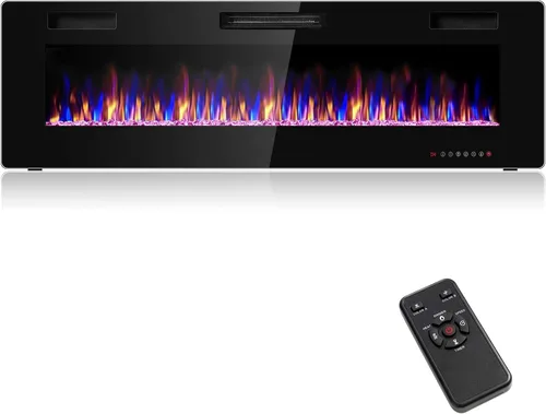 RELAX4LIFE Chimeneas eléctricas empotradas y montadas en la pared de 60 pulgadas, insertos de chimenea eléctrica con control remoto, temporizador de