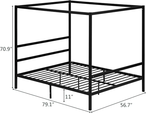 Miniatura 2 de Bonnlo Marco de cama con toldo negro tamaño matrimonial con cabecero, plataforma de metal de 10 pulgadas con 4 carteles, no necesita somier