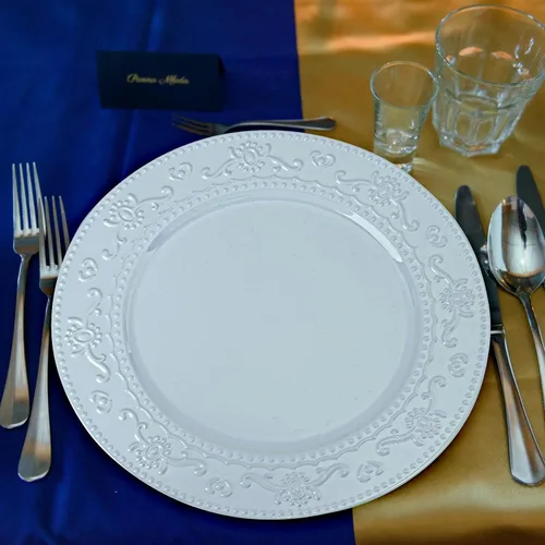 Miniatura 3 de Brightalk Platos Base de 13 Pulgadas, 6 Piezas Platos Base Redondos para Cena para Bodas, Fiestas, Azul Azul (Floral-Blue)