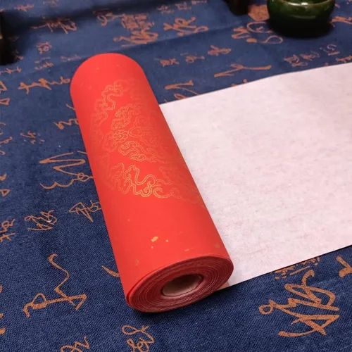 KYMY Rollo de papel Xuan rojo chino, Festival de Primavera Asiático Caligrafía en Blanco Papel de Arroz - 6.7 in x 65.6 ft, doble puerta de pez