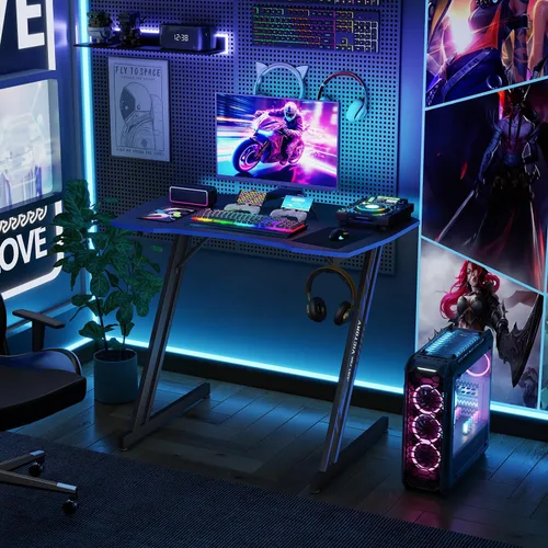 Miniatura 2 de BestOffice Escritorio para juegos de 35 pulgadas, escritorio para computadora de PC, estación de trabajo en forma de Z, mesa de trabajo ergonómica