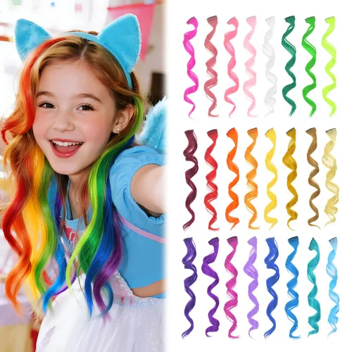 Dreamlover Accesorios para el cabello para niñas, extensiones de cabello de colores para niños, accesorios para el día del cabello loco, 24 piezas