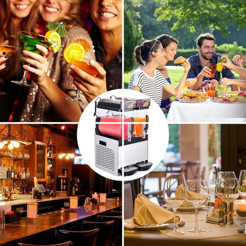 Miniatura 7 de Máquina comercial de granizado Máquina de bebidas congeladas, doble tanque 12l 700w acero inoxidable, Margarita Wine Slush Smoothies Maker para Negro