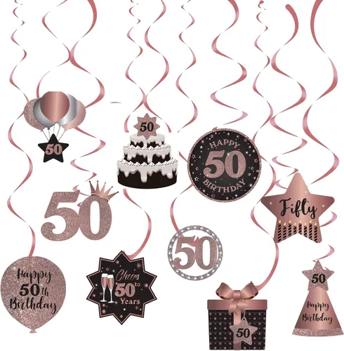 Decoración de techo de remolinos colgantes para fiesta de cumpleaños número 50, celebración, 50 espirales colgantes de papel de aluminio con