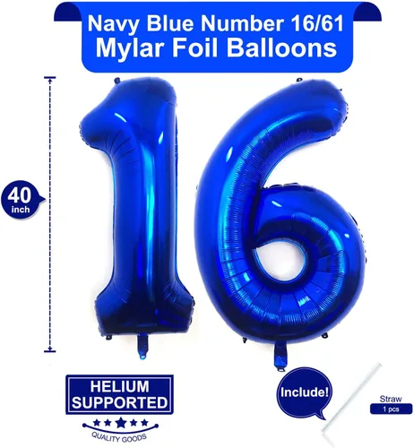 Miniatura 2 de Globos digitales de 40 pulgadas, color azul marino, gigantes, gigantes, gigantes, enormes de aluminio de 16 o 61, globos digitales de Mylar con Azul