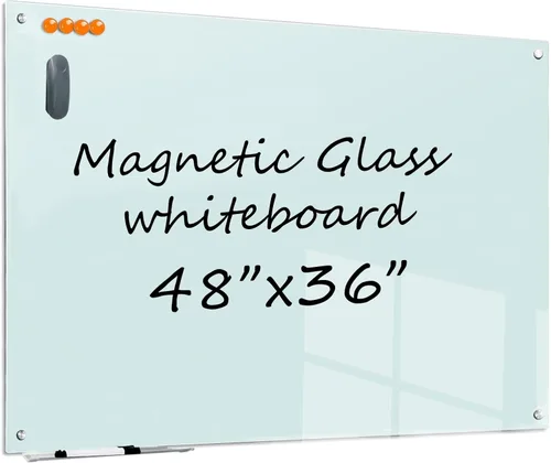 Miniatura 9 de Pizarra negra de cristal de borrado en seco, pizarra magnética de 48 x 36 pulgadas, sin marco, pizarras de vidrio transparente con imanes súper