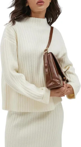 Miniatura 5 de CHYRII Womens Fashion Two Piece Outfits Mock Neck Oversized Sweater Tops Skirt Sets Sweater Dress Lounge Set