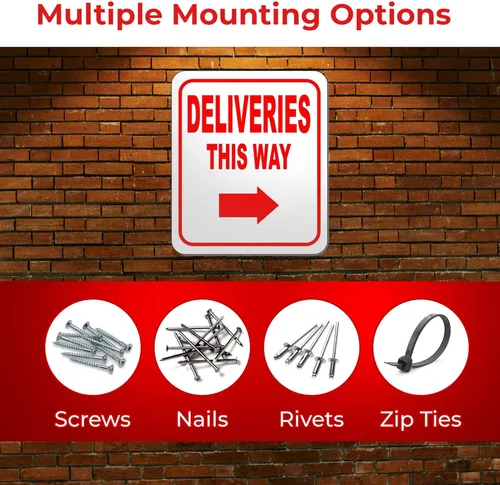 Miniatura 4 de Deliveries This Way con flecha derecha, letrero compuesto de aluminio, instrucciones de entrega para mis paquetes de Amazon, FedEx, USPS, UPS