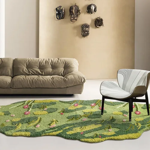 Miniatura 14 de Alfombra de musgo estéreo 3D irregulares con flores naturales, margaritas y musgo, para sala de estar, dormitorio, decoración estética del hogar
