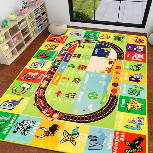 Miniatura 19 de Alfombra interactiva de aprendizaje del mundo oceánico de 3 pies 3 pulgadas x 5 pies con ABC, animales marinos, números y formas para niños pequeños