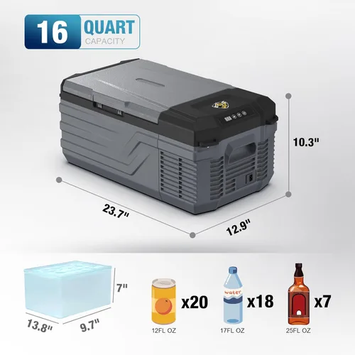 Miniatura 6 de Yellow Jacket Refrigerador de 12 voltios para automóvil, enfriador eléctrico portátil de 16 cuartos, refrigerador para auto para acampada al aire