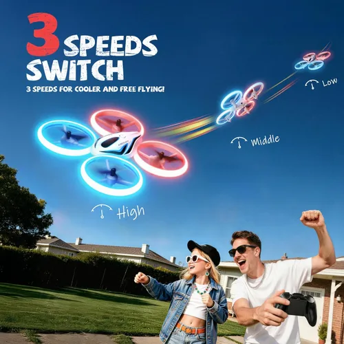 Miniatura 5 de Dron para niños y adultos, 3 baterías de 24 minutos de tiempo de vuelo, cuadricóptero RC anticolisión con luz LED, retención de altitud, regalos