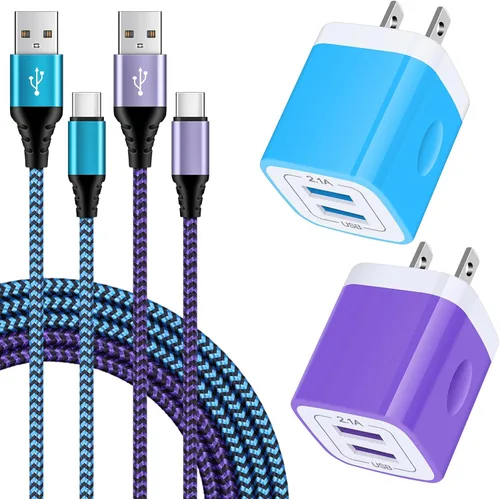 Cargador USB tipo C enchufe de doble puerto cargador de pared rápido bloque de carga de teléfono con 2 cables C de 6 pies para Samsung Galaxy S26