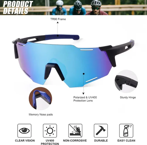 Miniatura 3 de KFPH Polarized Sports Sunglasses for Men Women Cycling Driving Fishing Mountain Bike Sun Glasses UV400 Protection Negro/Azul