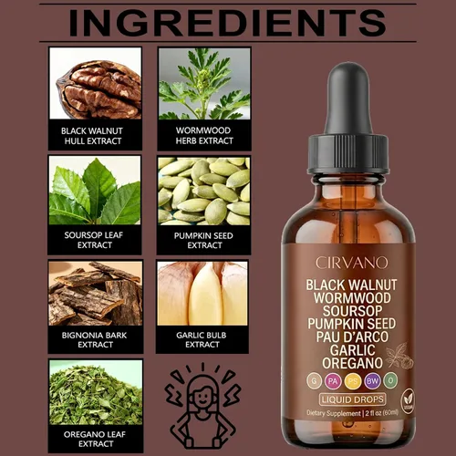 Miniatura 5 de Cirvano Gotas de desintoxicación de ajenjo negro de nuez y clavo, Nutralis - Líquido de limpieza intestinal de nogal negro ajenjo, reduce