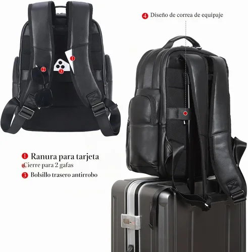 Miniatura 2 de TIDING Mochila de cuero vintage para hombre de 15.6 pulgadas, bolsa para laptop de gran capacidad, viajes de negocios, senderismo, mochilas de hombro