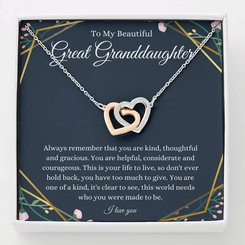 Miniatura 2 de Joyería con tarjeta de mensaje, collar hecho a mano, regalo personalizado, corazones entrelazados, regalo para bisnieta de bisabuelobisabuelo