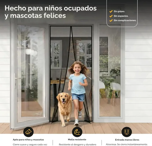 Miniatura 7 de AUGO Puerta mosquitera magnética – Autosellante, resistente, división de malla manos libres mantiene los insectos fuera – Apto para mascotas y niños