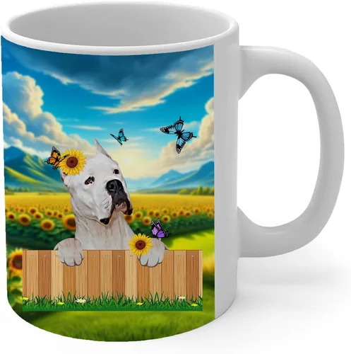 Miniatura 2 de Taza de café argentina Dogo de pie con diseño de valla de granja, taza de té de cerámica blanca de 11 onzas, regalos para propietarios de cachorros