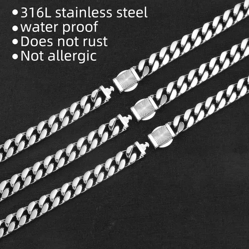 Miniatura 3 de CaptainSteeL Pulsera de cadena de eslabones cubanos para hombre, acero inoxidable 316L, 90.394 in de ancho, patrón de moda, botón a presión, joyería