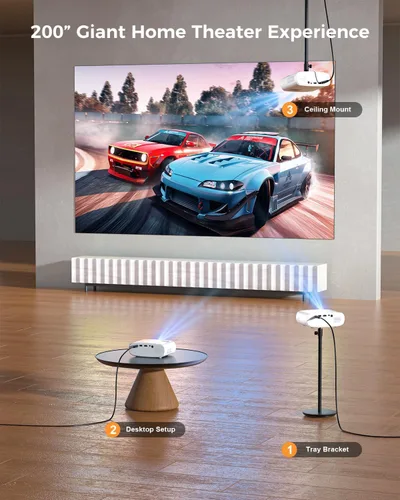 Miniatura 7 de ELEPHAS Mini proyector para iPhone, proyector portátil con trípode, proyector exterior HD de 1080P, proyector de películas compatible con Android