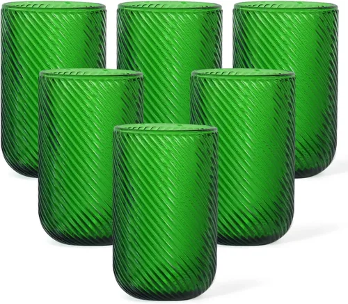 Miniatura 12 de CHLJAR Hobnail - Juego de 6 vasos para beber, juego de cristalería vintage de 14 onzas, vaso de agua verde en relieve para cerveza, jugo, cóctel