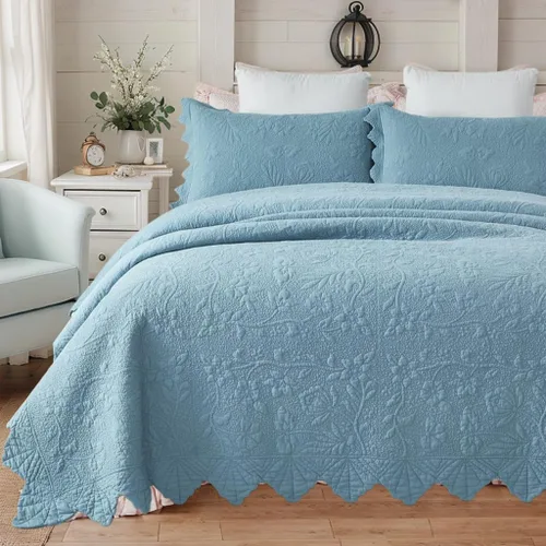 Miniatura 10 de Brandream Queen Size Quilt Set Cotton Beige Quilts Luxury Farmhouse Bedding Set Matelasse Coverlet Scalloped Quilt Set 3-Piece