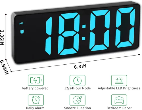 Miniatura 5 de Reloj Despertador Digital para Dormitorio, Relojes Electrónicos LED con Superficie de Espejo, Brillo Ajustable, Modo Snooze, Control de Voz