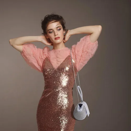 Miniatura 3 de Monedero plateado con diamantes de imitación, bolso de noche brillante para mujer, bolso de mano plateado para mujer, bolso Hobo con purpurina