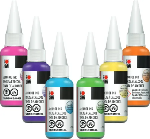 Miniatura 9 de Marabu Tinta de alcohol para resina epoxi, juego de 6 colores clásicos de tinta de alcohol, tintas de alcohol vibrantes y versátiles para arte