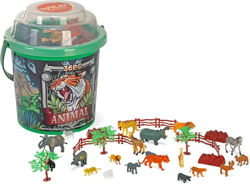 Miniatura 2 de Wild Republic Animal Toys - Cubo grande, elefante, tigre, oso polar, jirafa, cebra, alce, guepardo, gorila y más, juego de 36 piezas de figuras